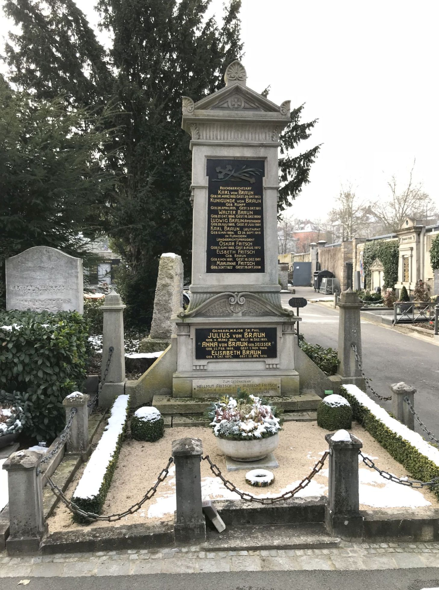 Grabstein Karl von Braun, Hauptfriedhof Würzburg, Unterfranken, Bayern, Deutschland