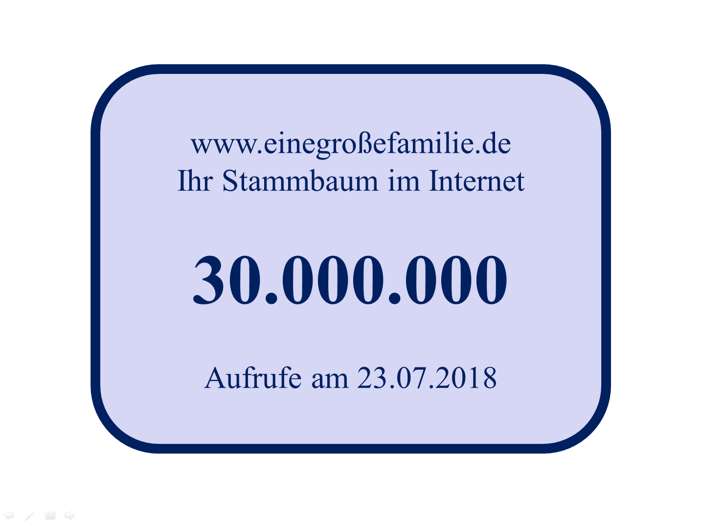 30.000.000 Aufrufe auf Eine Große Familie - Ihr Stammbaum im Internet
