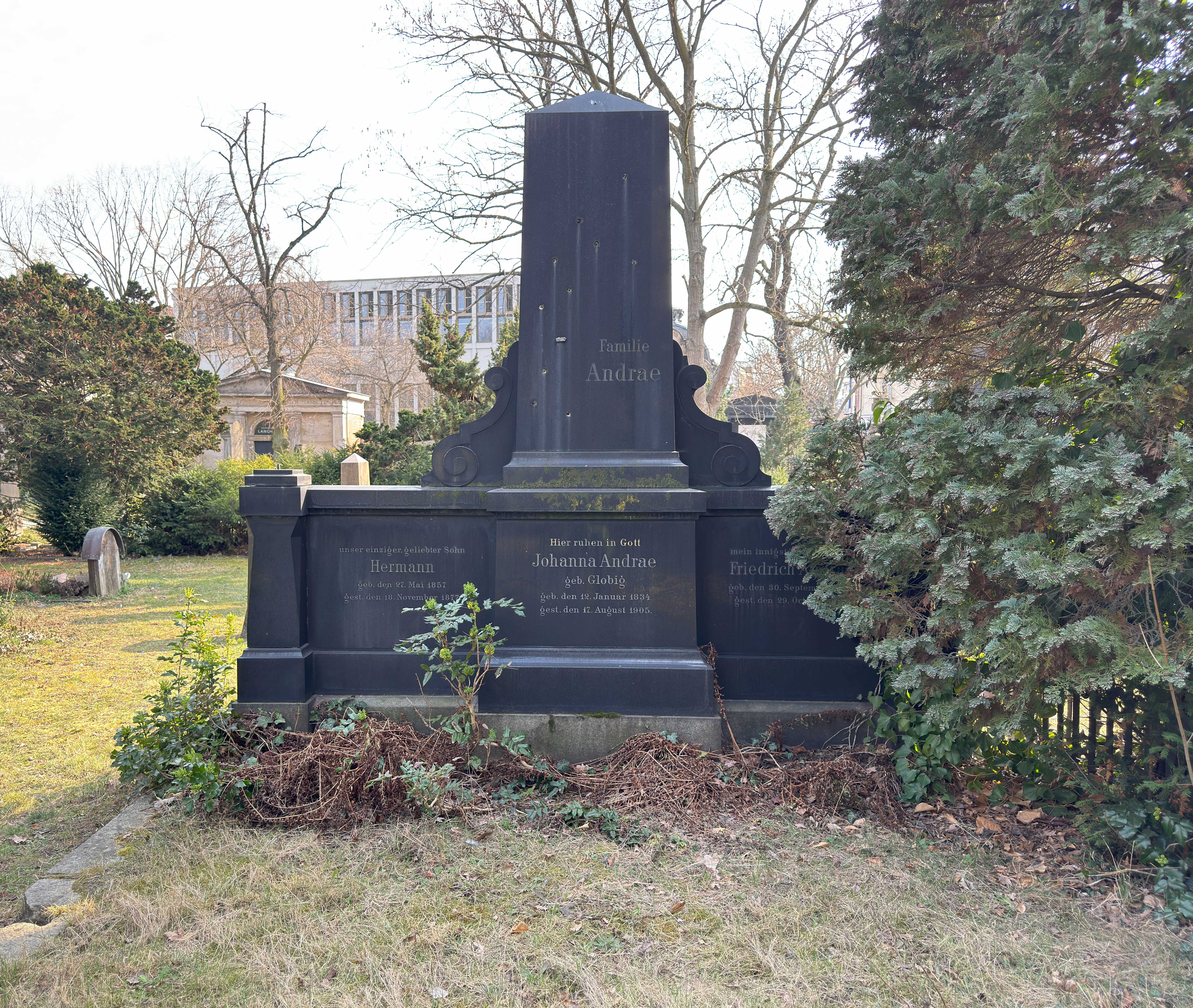 Grabstein Johanna Andrae, geb. Globig, Friedhof III der Jerusalems- und Neuen Kirchengemeinde, Berlin-Kreuzberg, Deutschland